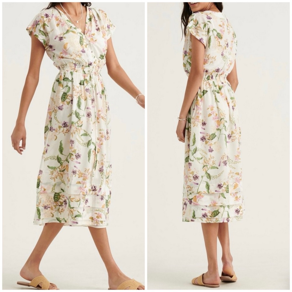 Lucky Brand Midi V Neck Floral Dress Size Small